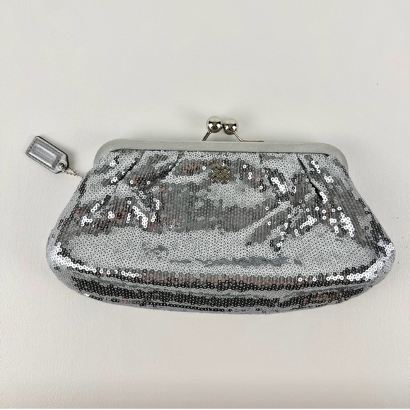 Coach Handbags - Coach Julia Limited Edition Silver Sequin Kisslock Clutch Wristlet